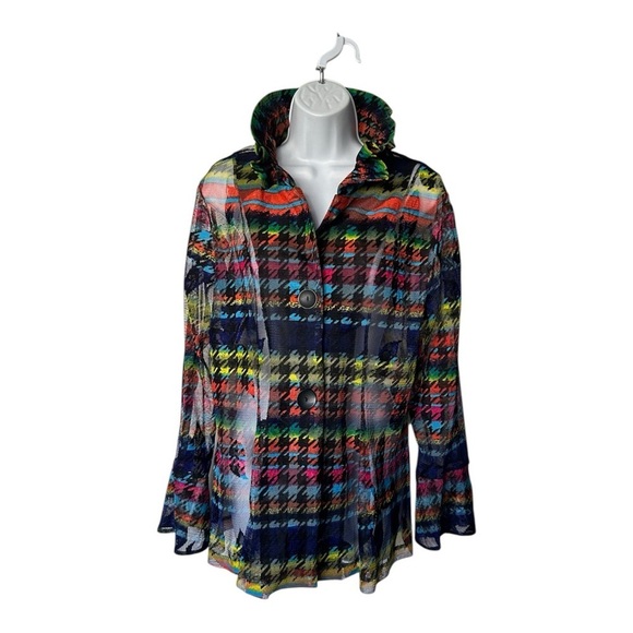 Damee Jackets & Blazers - Damee Inc Swing Jacket Sheer Multi Colorful Wire Collar Excellent Size L